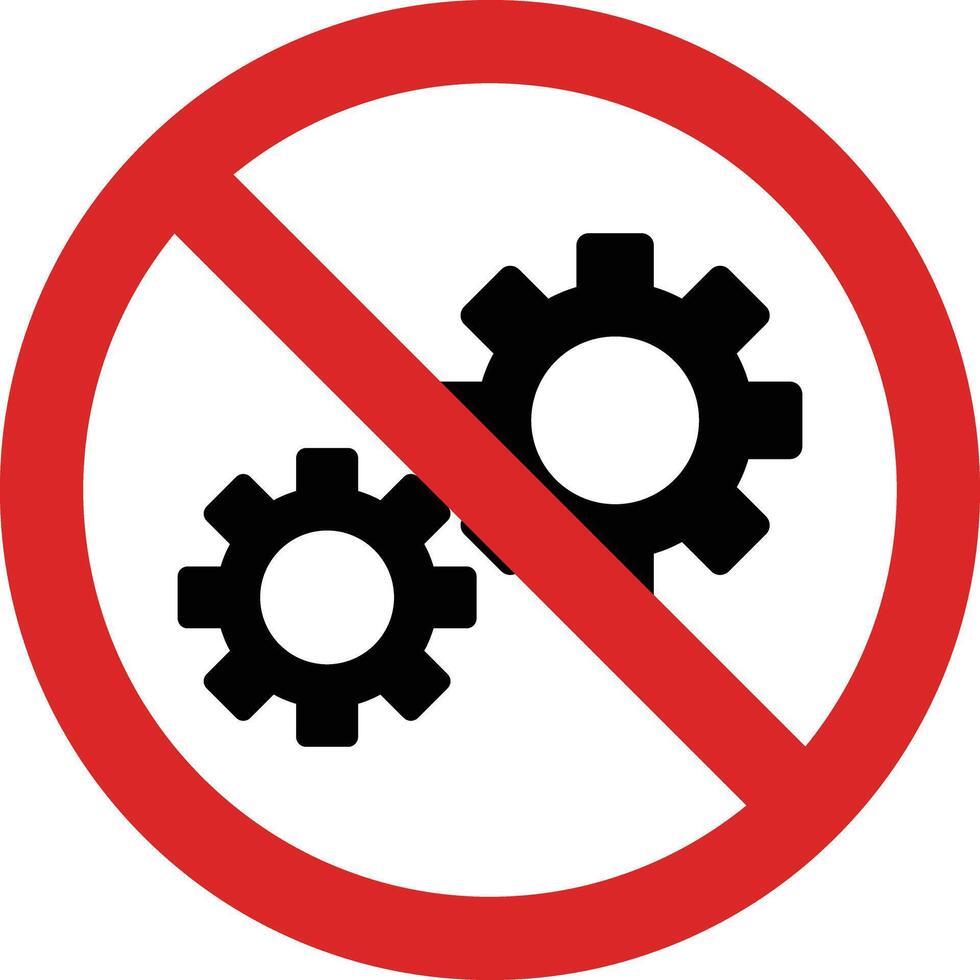 No settings sign isolated on white background . Gear prohibition sign . Do not repair icon . illustration vector