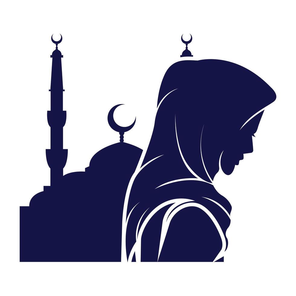 Muslim woman silhouette and mosque vector