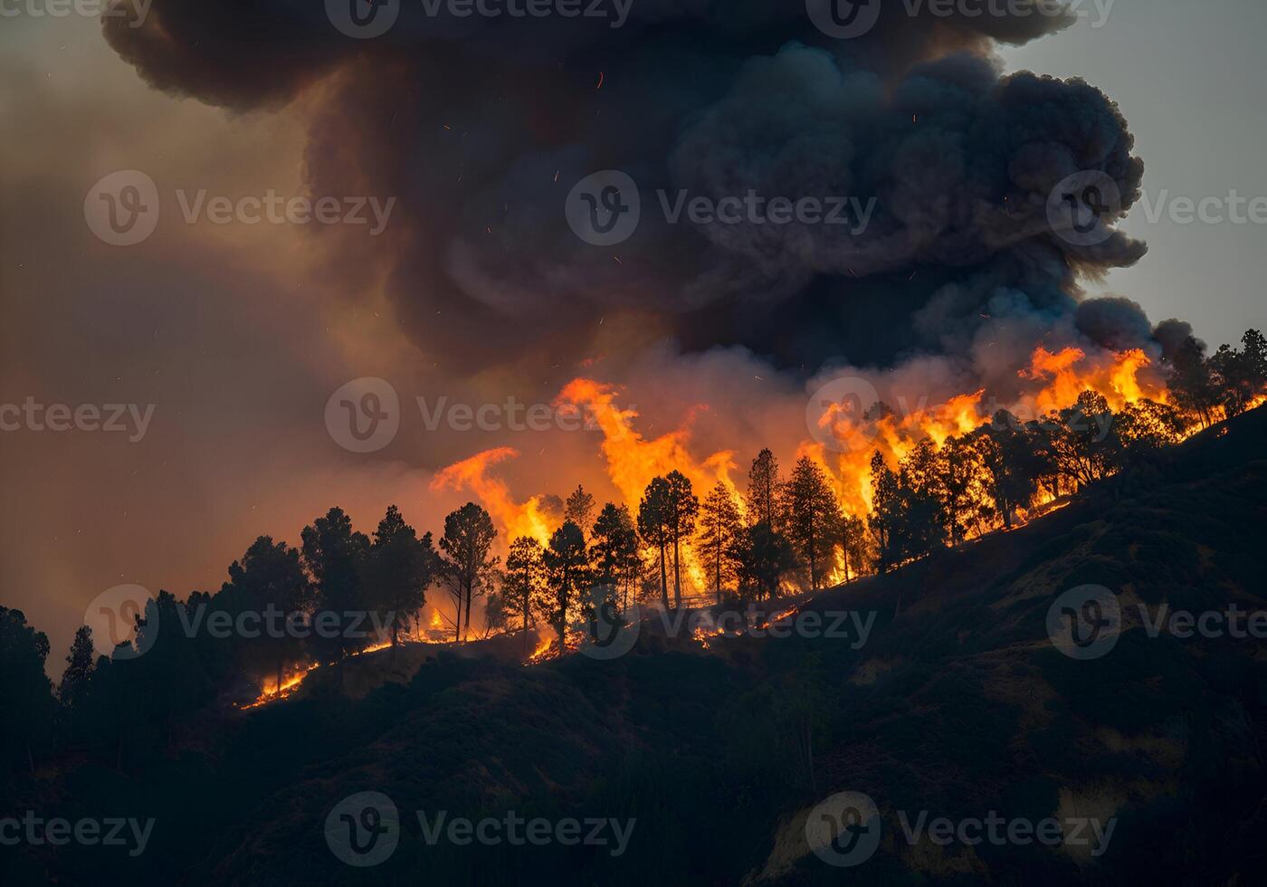 USA intense Wildfire Engulfing California Hillside Forests Los Angeles Wildfire 2025 Scene photo