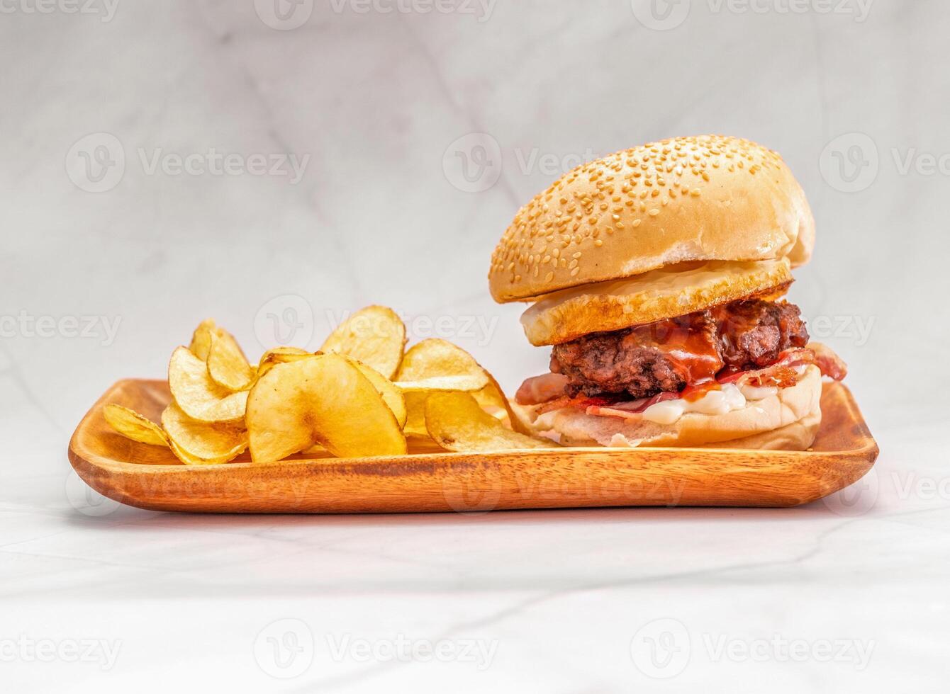 Cheeseburger with Fries Fast Food photo
