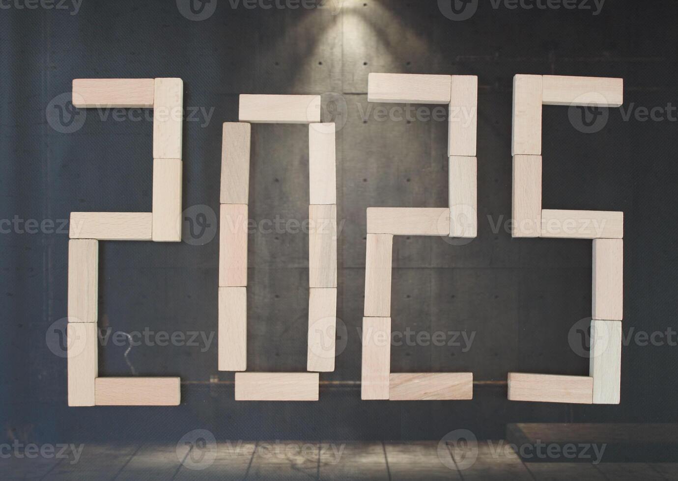 Happy New Year 2025 Idea. Transition from 2024 to new year 2025 concept with text on wooden blocks. Creative Concept photo