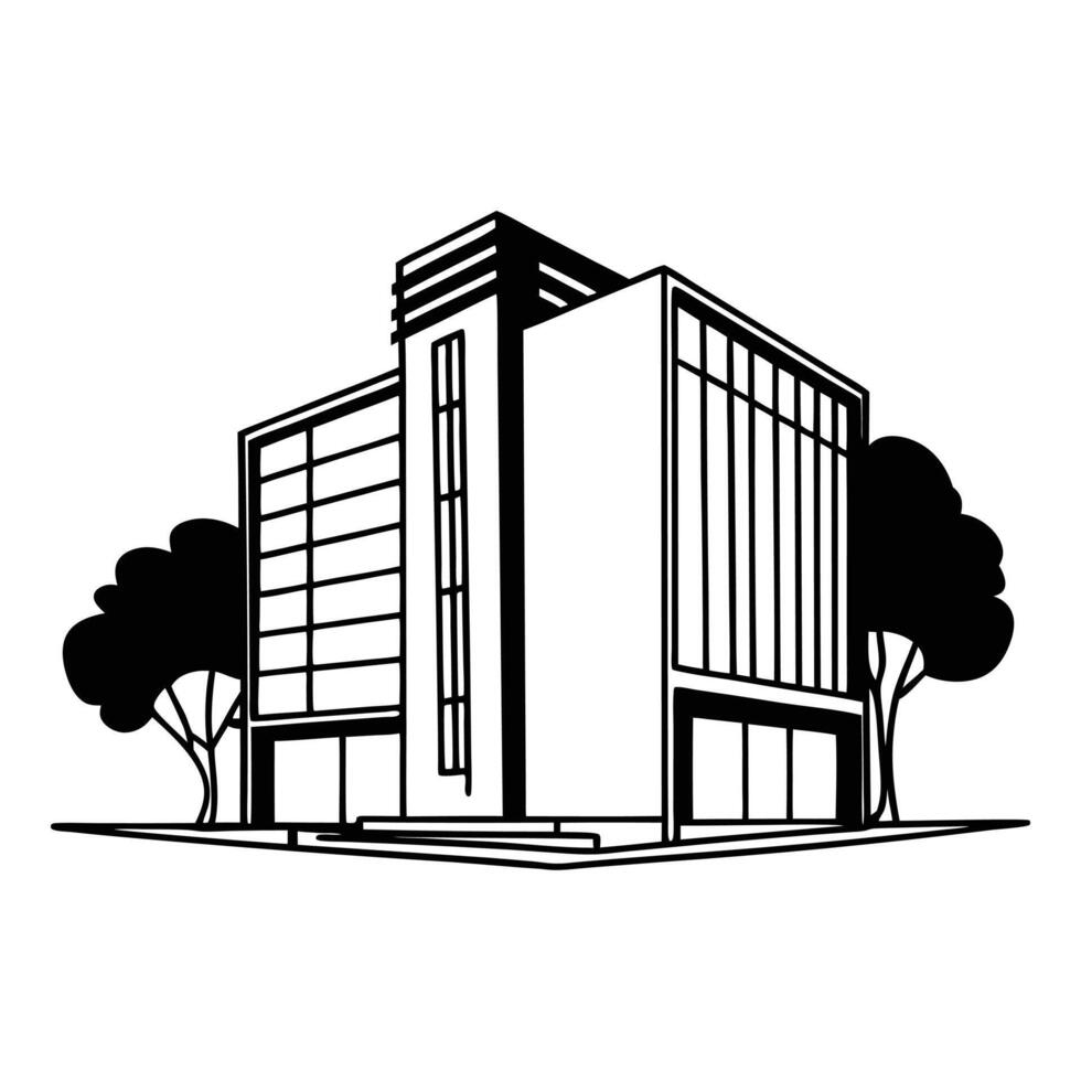 a black and white drawing of a building. vector