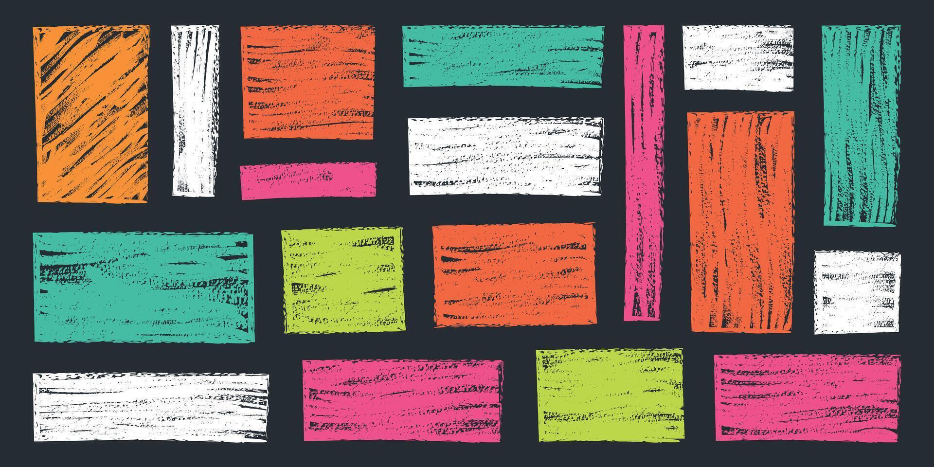 Kids Crayon frame shapes set. Childish text box, textbox brush. Grunge backgrounds with chalk doodle sketch. Color border of wax crayons. Hand drawn Kindergarten collage designs. illustration vector