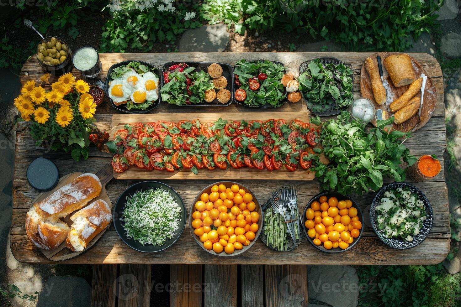 A table with various types of food on it photo