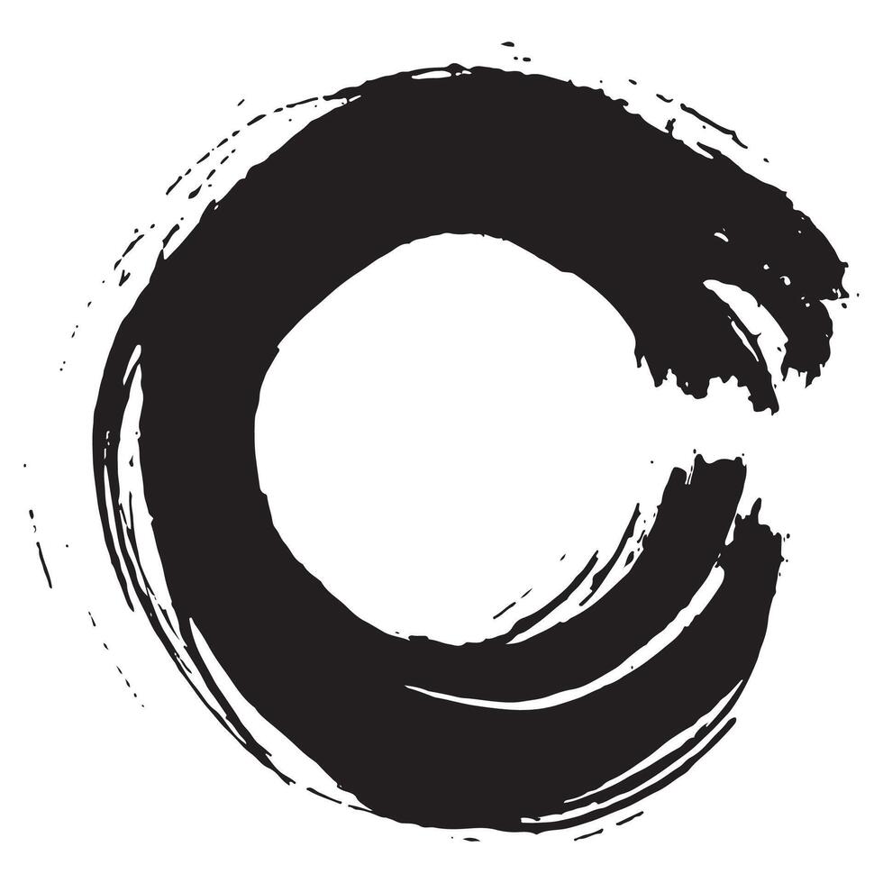 black unfinished circle made with brush and black paint and thin round lines, for various designs or patterns vector
