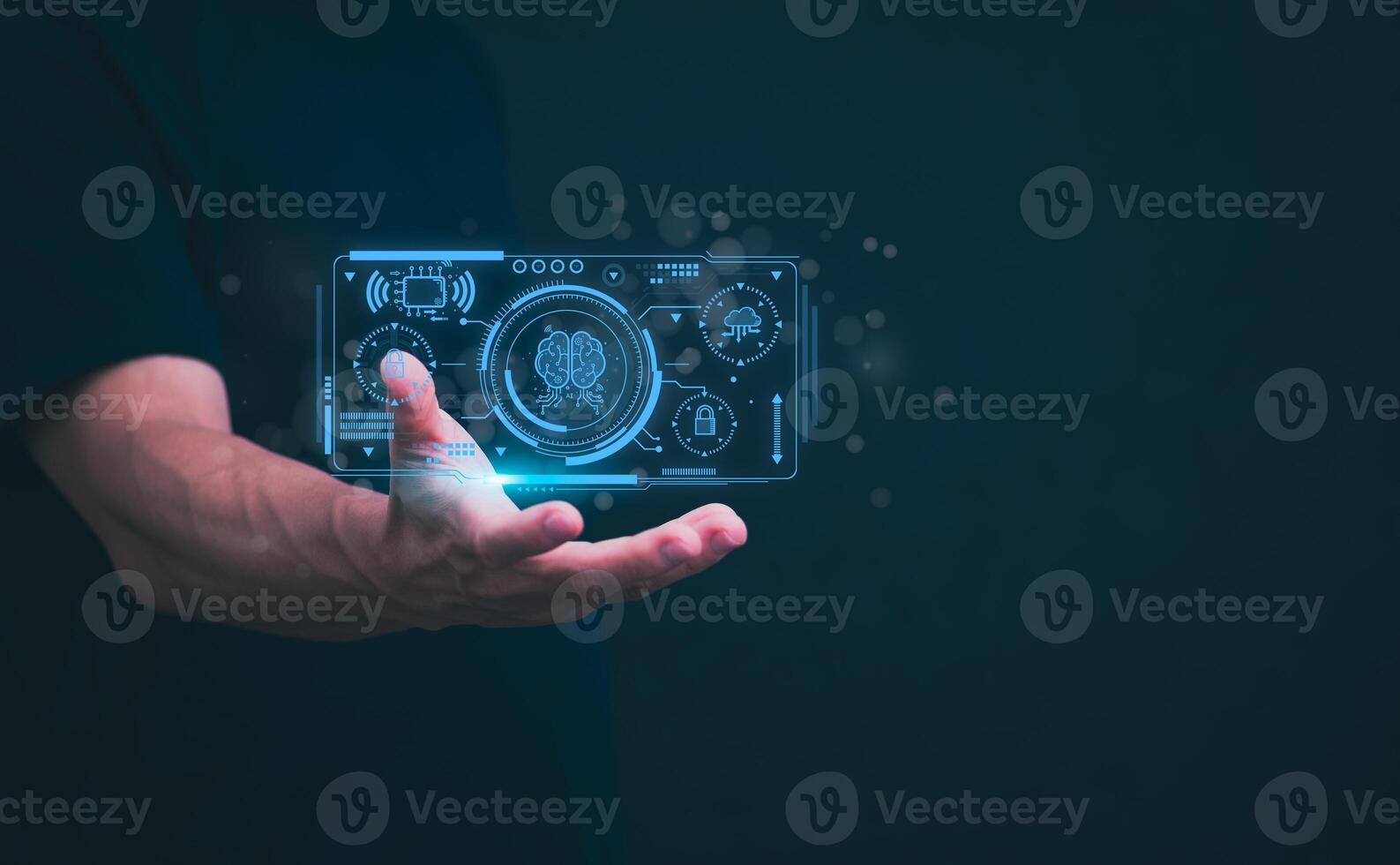 The person showing AI technology that connects information to various systems, concepts, management digital transformation Internet of Things, Big Data and Business Processes, Automated Operations photo
