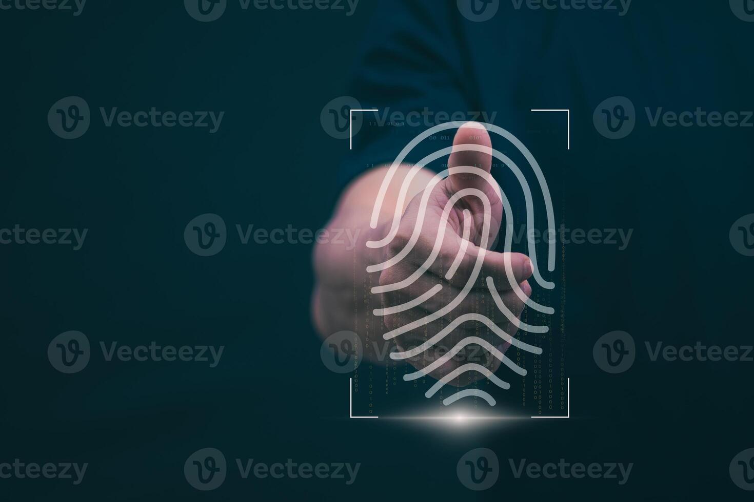 Protection and encryption of fingerprint data with network technology for security To protect against crimes, hackers, and everyday online attacks, technology, and data security. authentication photo