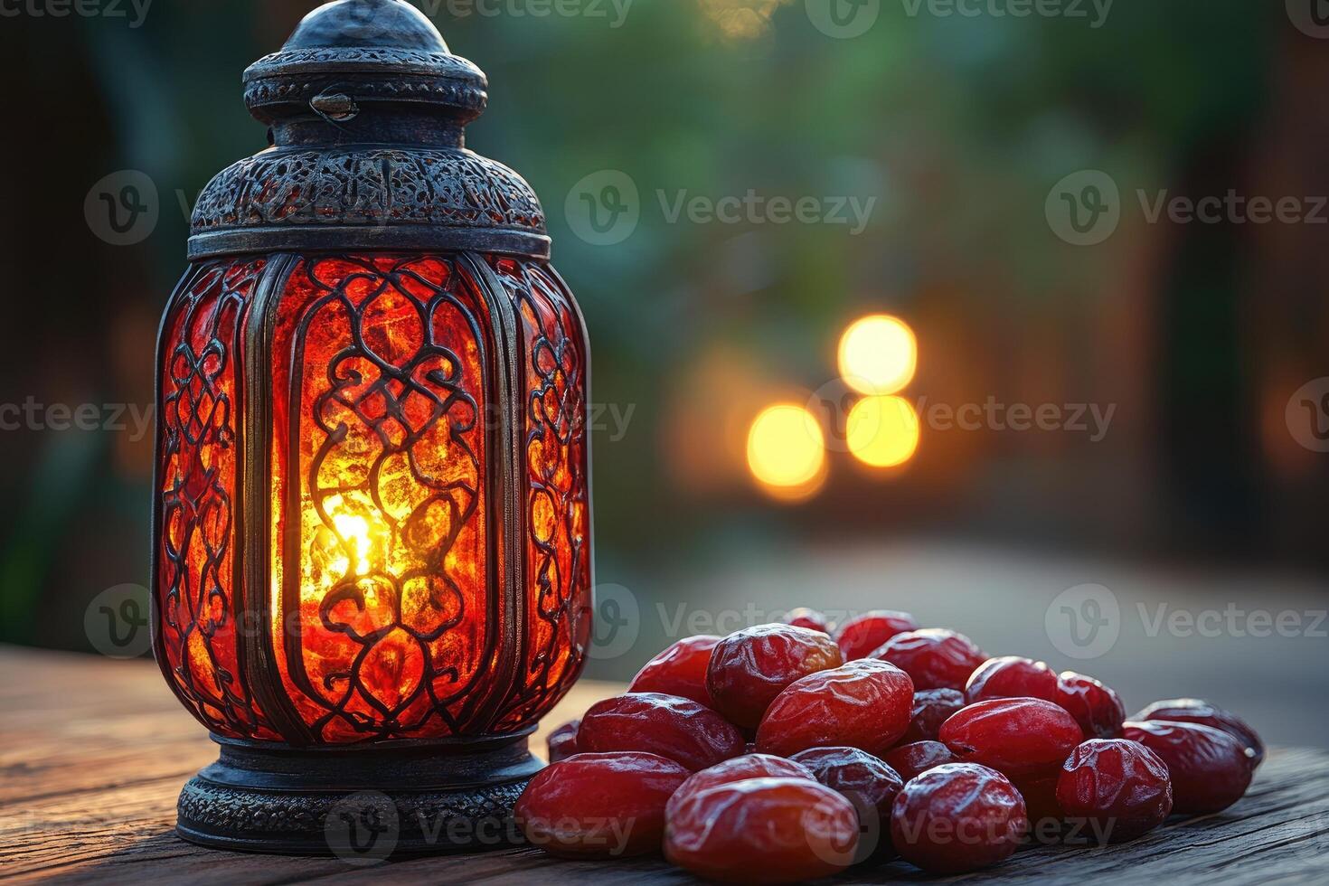 A red lantern with some dates on a table photo