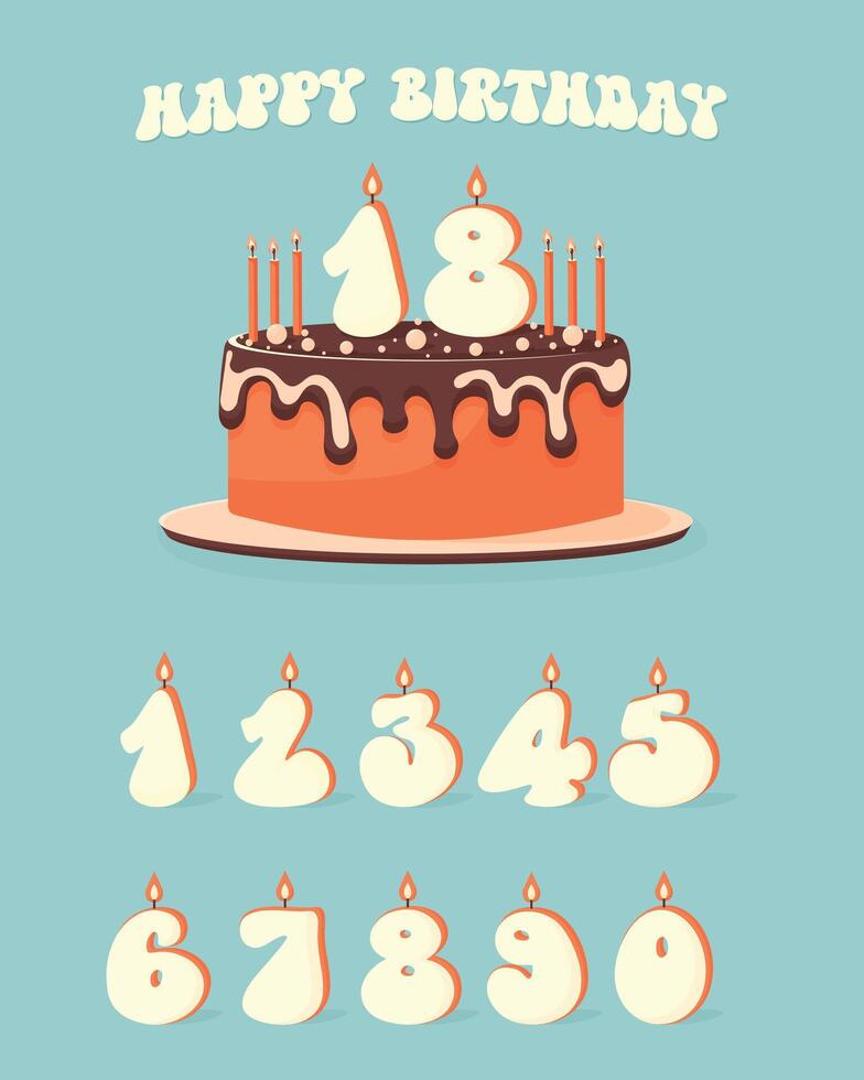 Birthday cake with numbers flat illustration vector