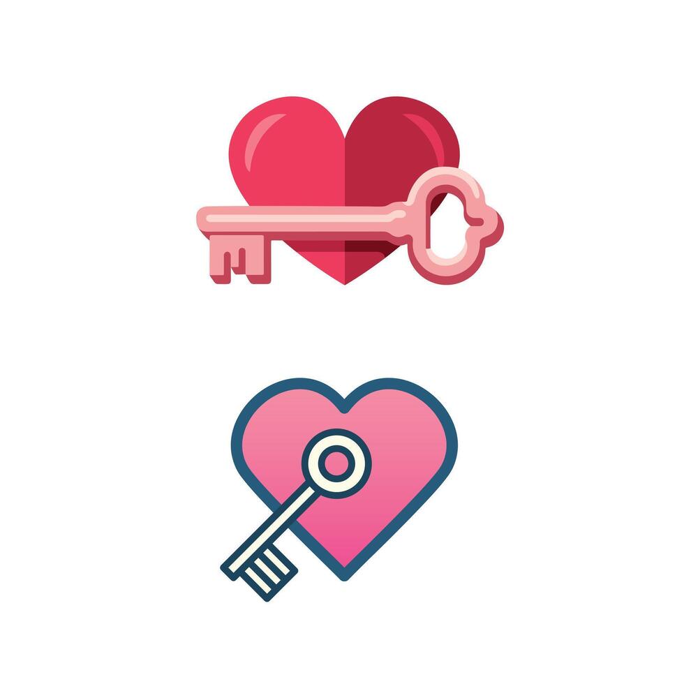 Hearts and Keys Minimal Flat Design Bundle vector