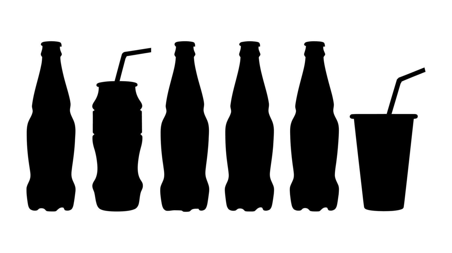 Soda Bottle and Drink Cup Silhouettes - Black and White Beverage Containers Design vector