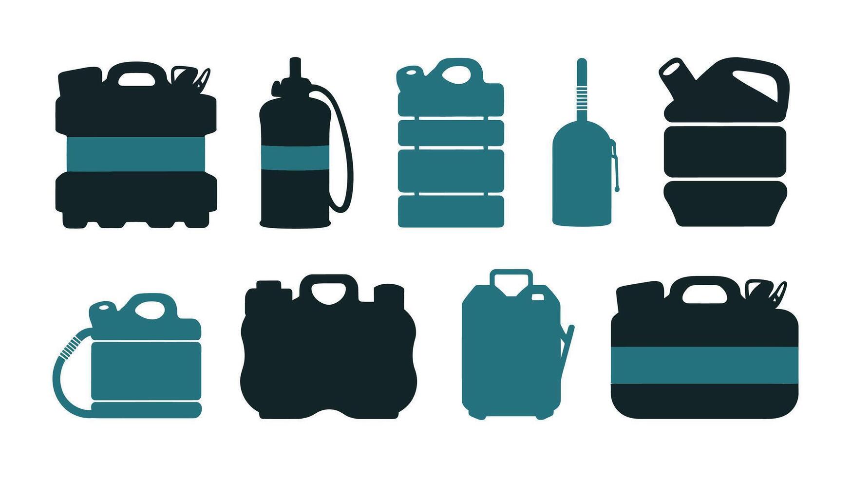 Collection of Fuel Canisters - Gasoline, Propane, and Fuel Containers in Monochrome vector