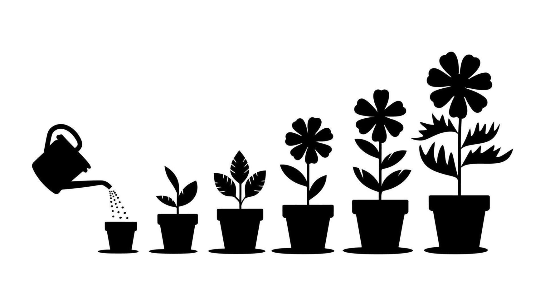 Growth Stages of a Plant in Pots - Watering to Full Bloom Illustration vector