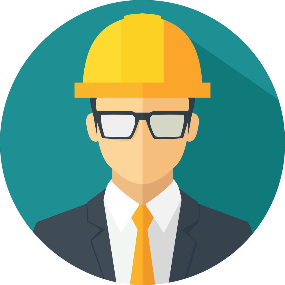illustration of engineer wearing yellow hard hat and glasses, symbolizing technical expertise, safety, construction vector