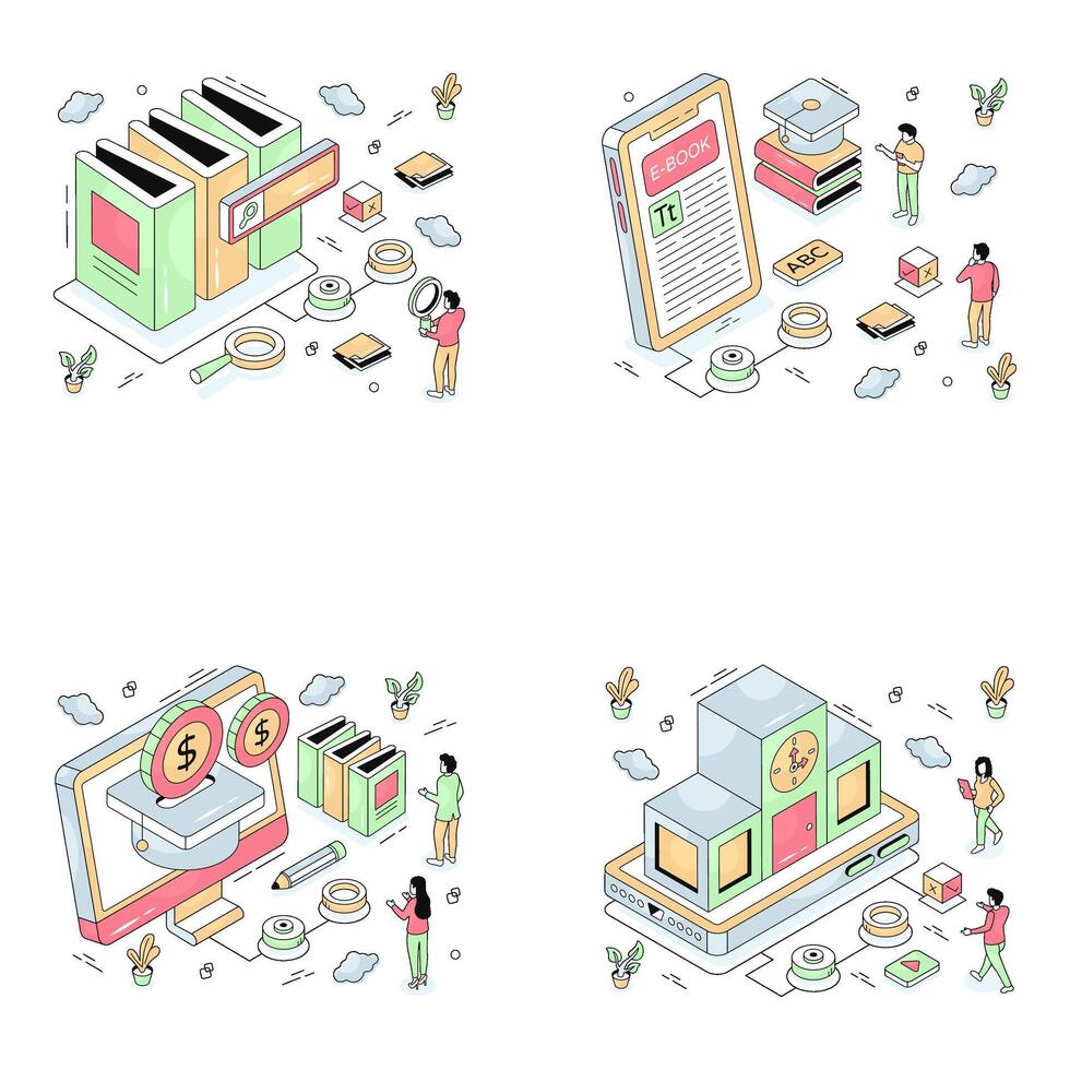 Set of Education and Learning Isometric Illustrations vector