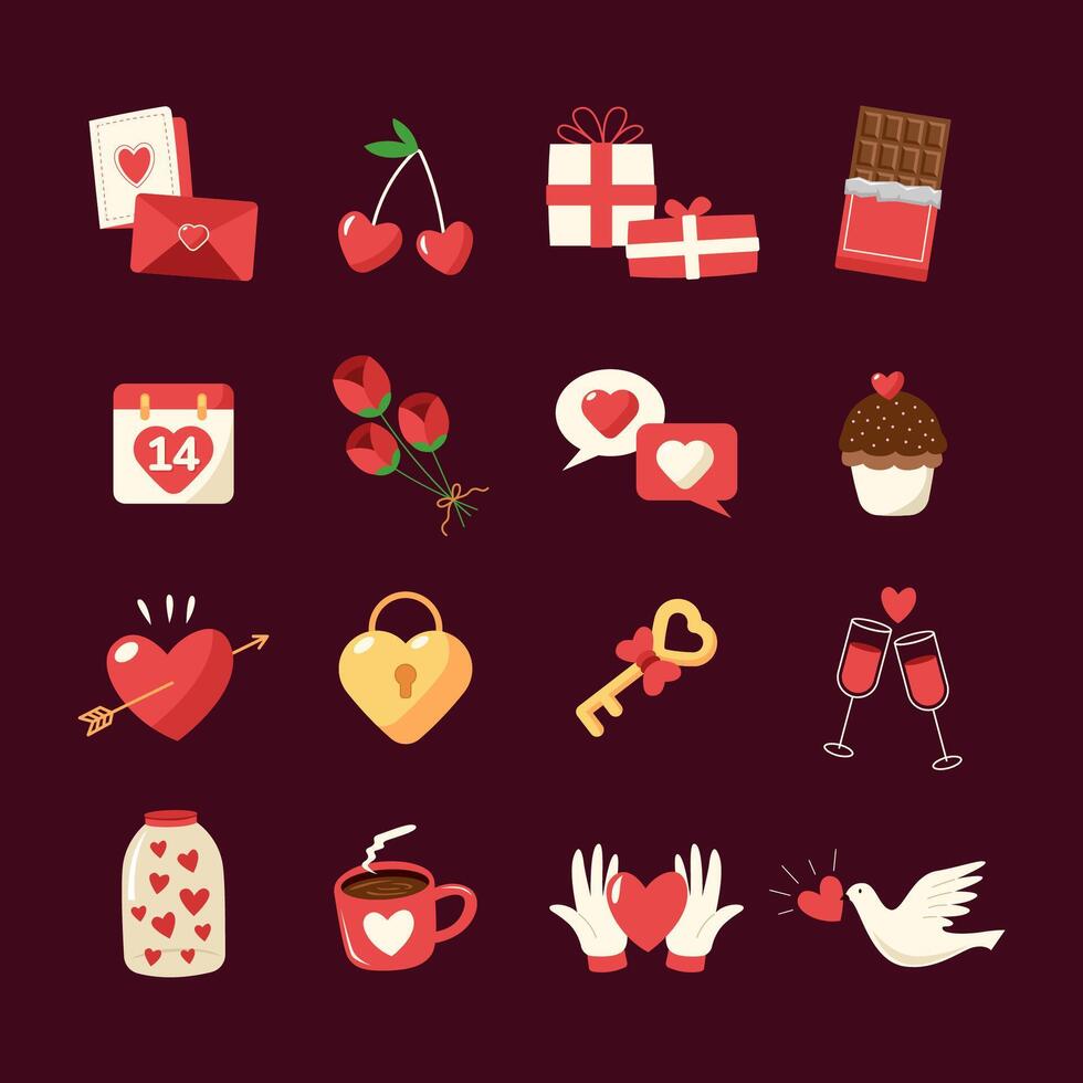 Set of valentine day or Valentine's Day Icons vector