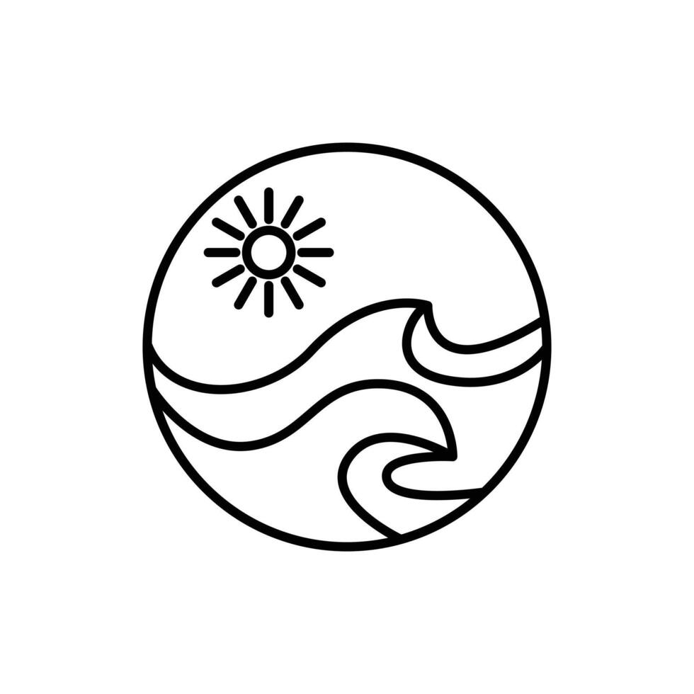 ocean sea wave sun logo design concept with label circle vector