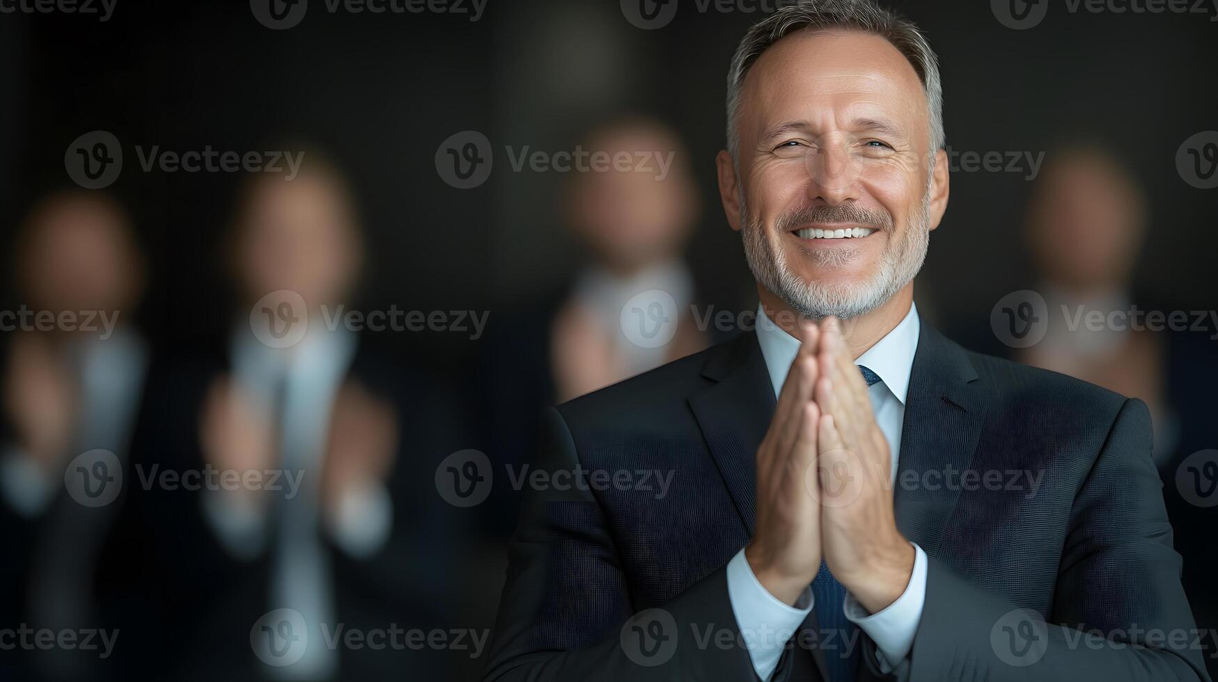 A manager giving a speech in front of a group of happy employees during an appreciation event in a corporate office photo