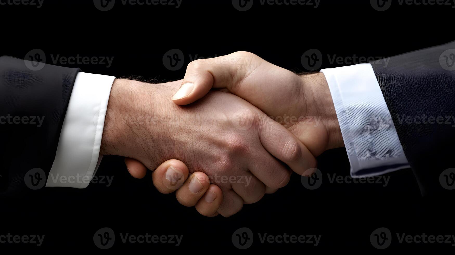 Team of businessmen negotiating a deal, shaking hands at the end of a productive meeting photo