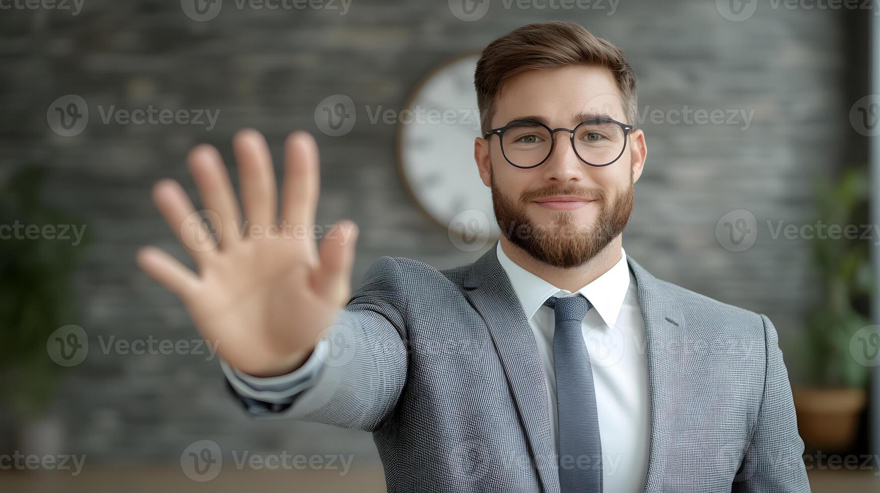 Group of professionals shaking hands and congratulating each other for a New Year start photo