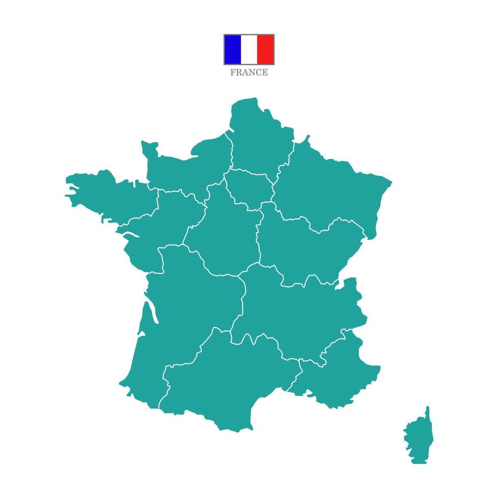 Turquoise map of France divided into states and territories. White flat design isolated on a white background. Highly detailed illustration Europe vector