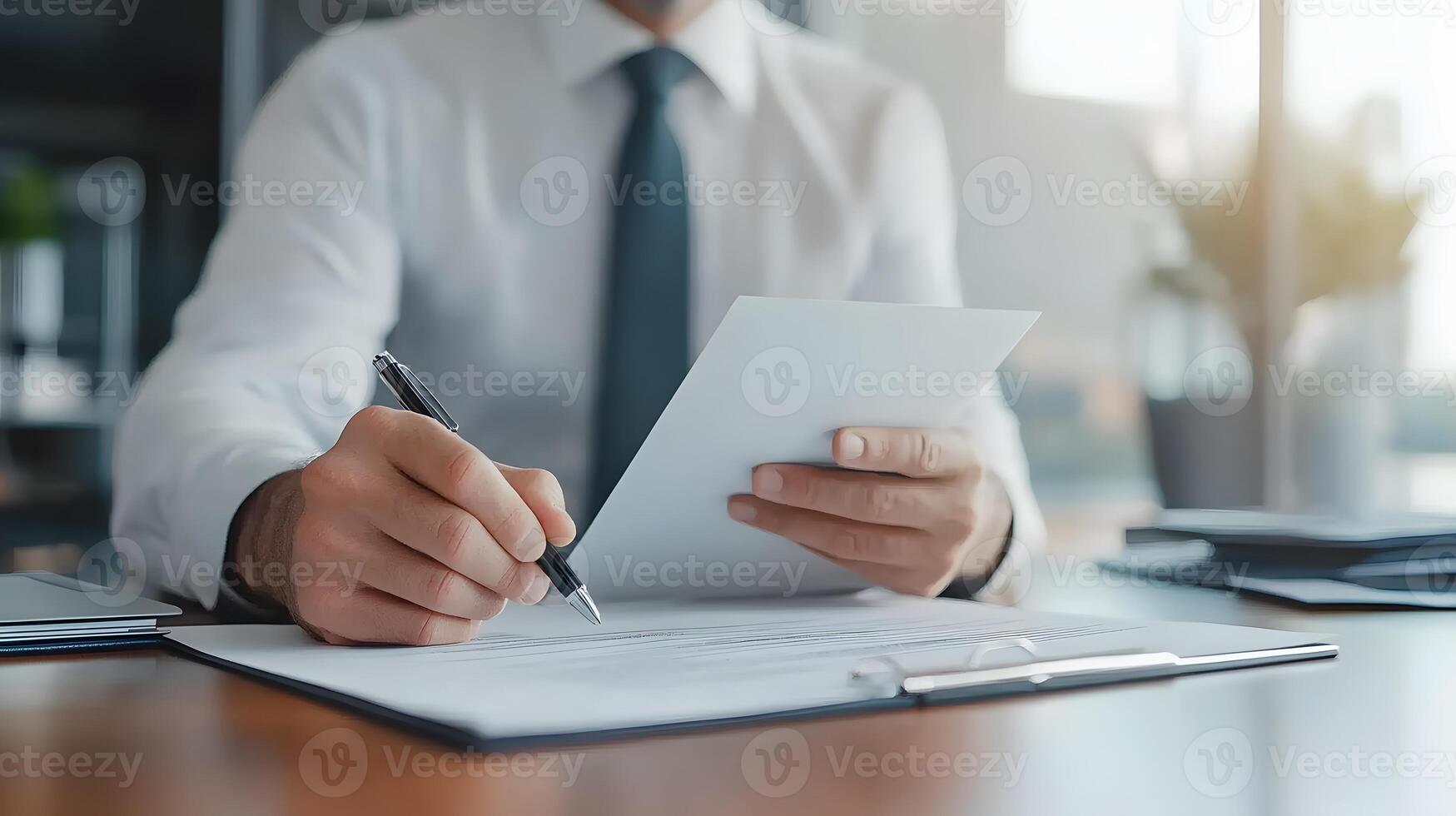 A professional team of advisors brainstorming ideas and sharing data with clients in a collaborative business environment photo