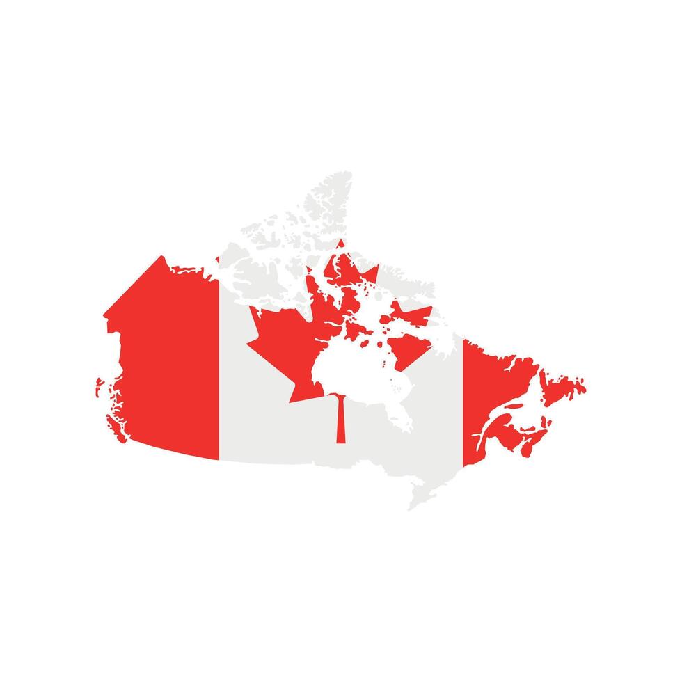 Iillustration of a map of canada territories. White flat map with borders on a white background, featuring the national flag. Highly detailed illustration vector