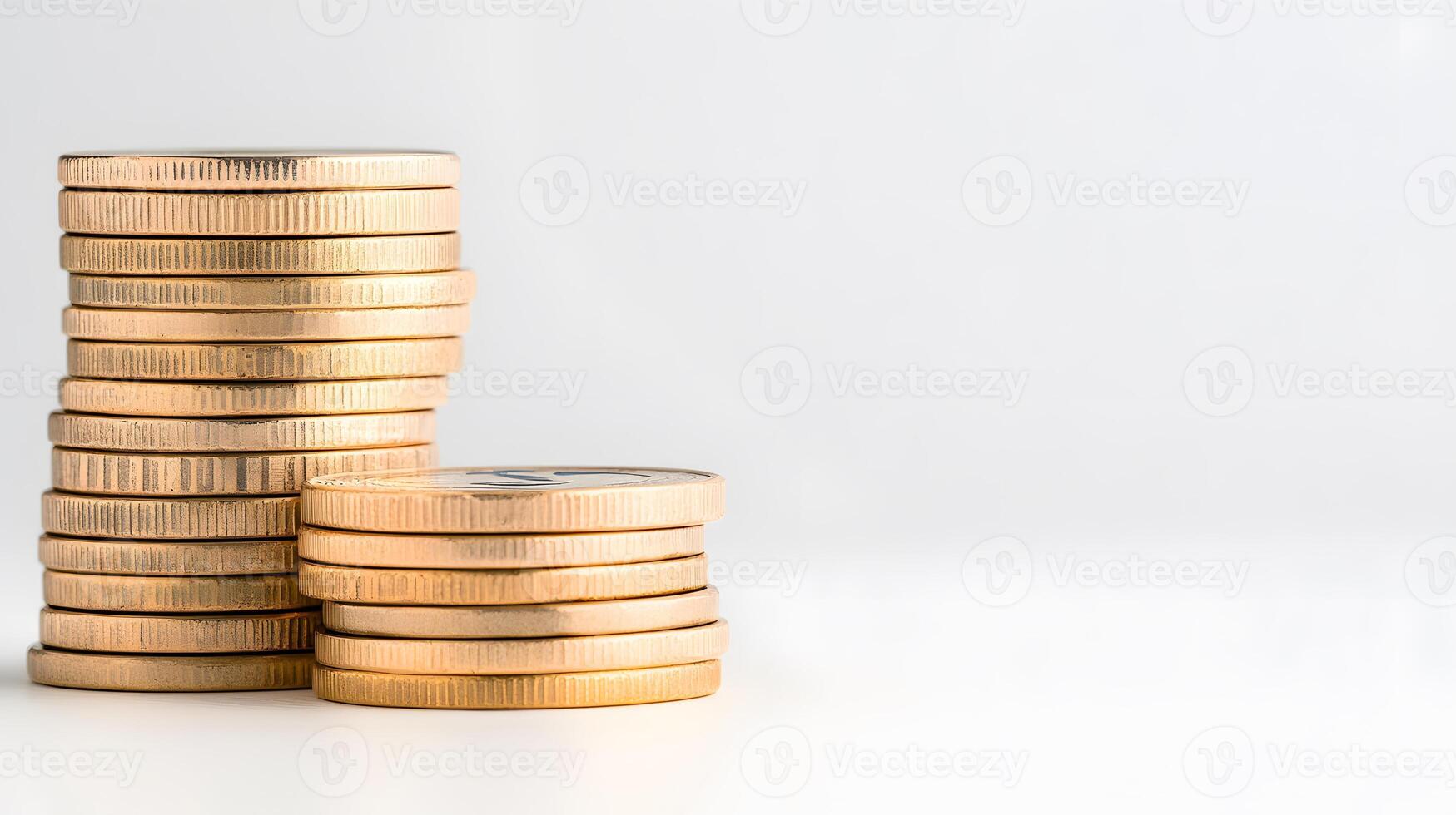 Stacked euro coins on a reflective surface with a soft gradient background, modern style photo