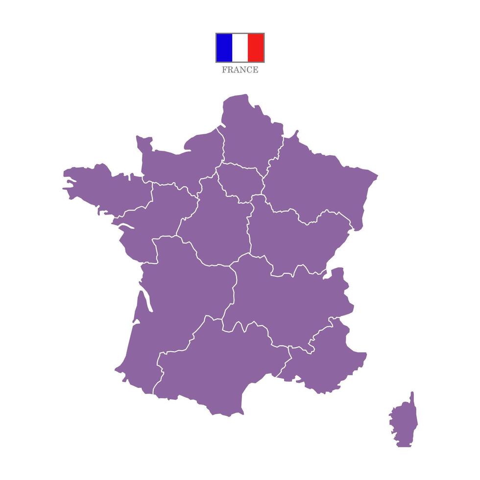 Purple map of France divided into states and territories. White flat design isolated on a white background. Highly detailed illustration Europe vector