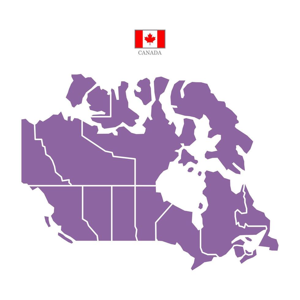 Purple map of canada divided into states and territories. White flat design isolated on a white background. Highly detailed illustration vector