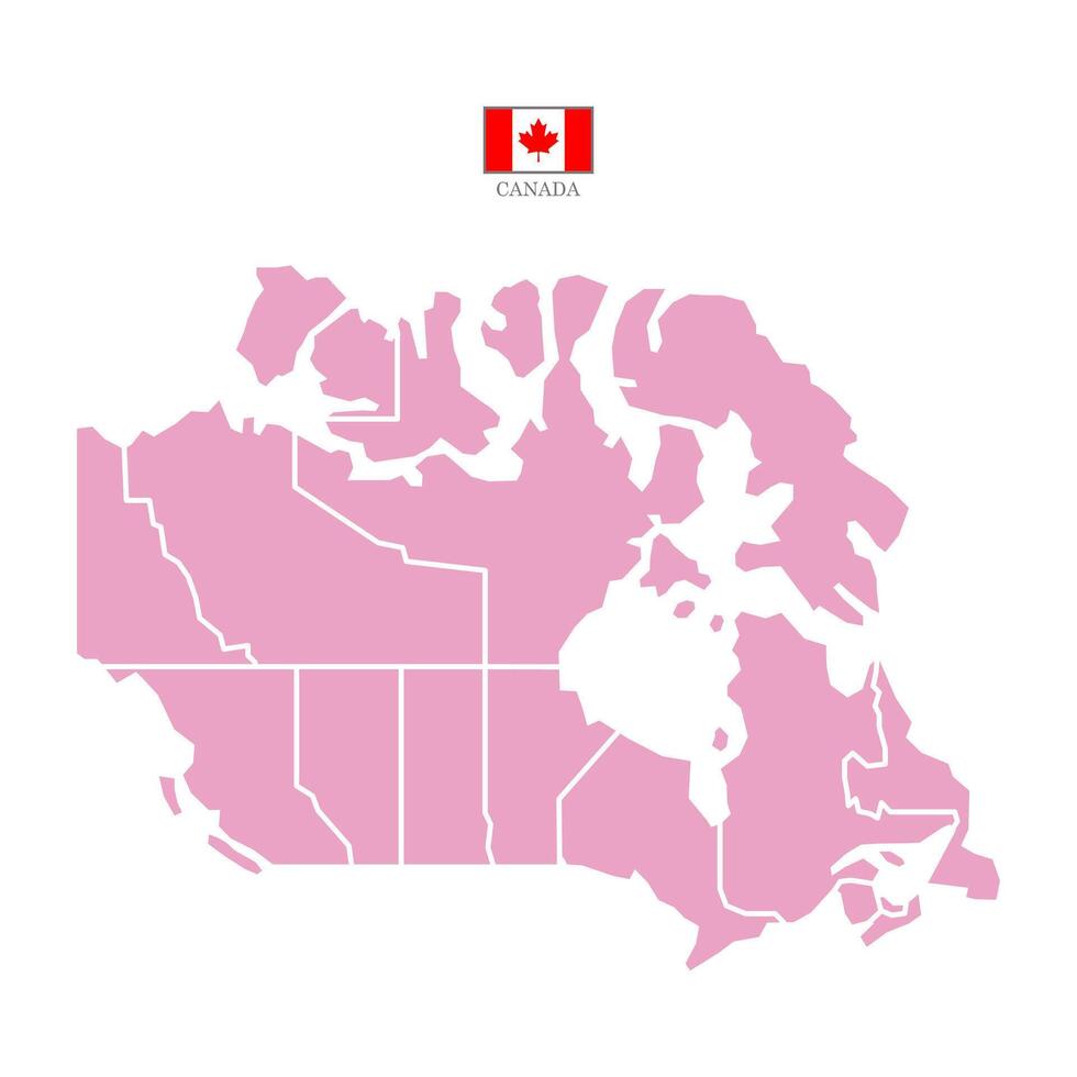 Pink map of canada divided into states and territories. White flat design isolated on a white background. Highly detailed illustration vector