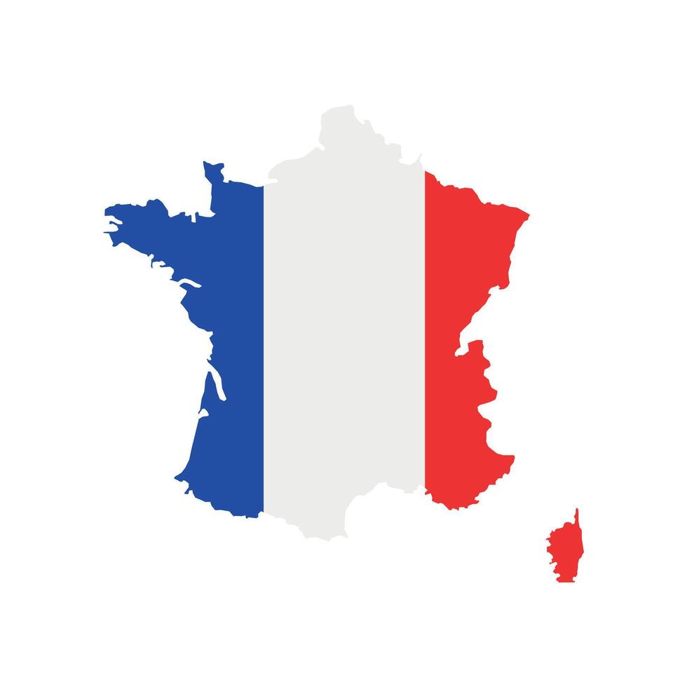 Illustration of a map of France territories. White flat map with borders on a white background, featuring the national flag. Highly detailed illustration Europe vector