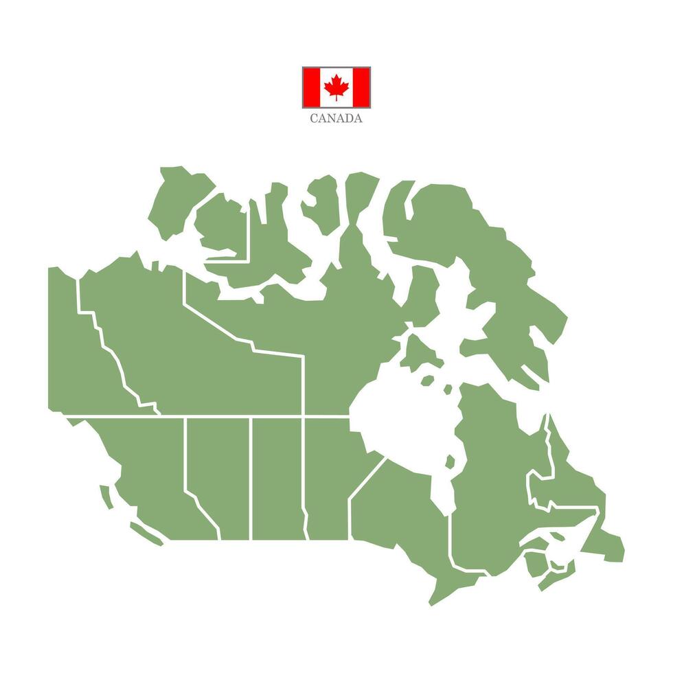 Green map of canada divided into states and territories. White flat design isolated on a white background. Highly detailed illustration vector