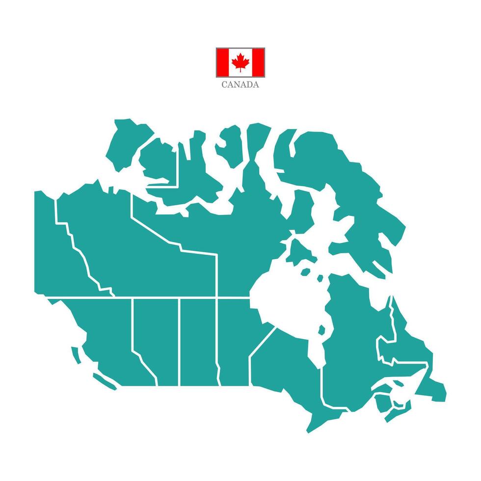 Turquoise map of canada divided into states and territories. White flat design isolated on a white background. Highly detailed illustration vector