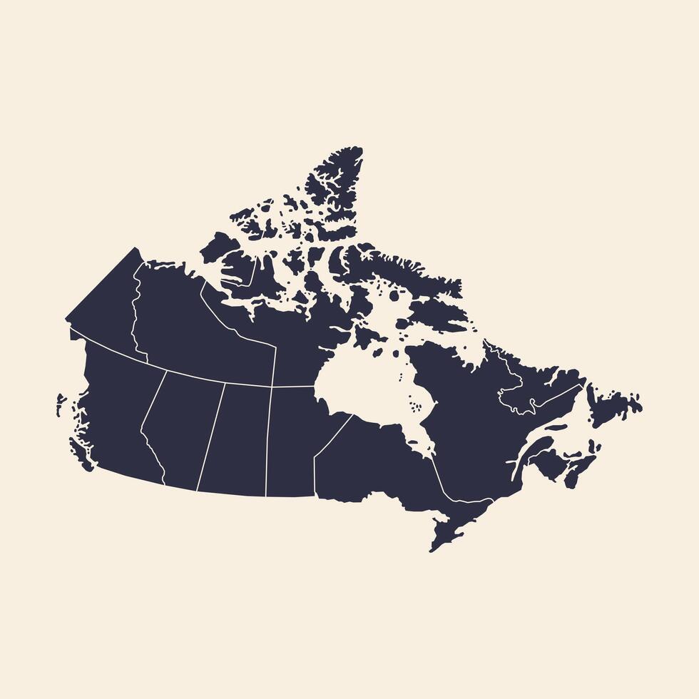 Illustration of a map of canada divided into states and territories. White flat map with black borders on a white background. Highly detailed illustration vector