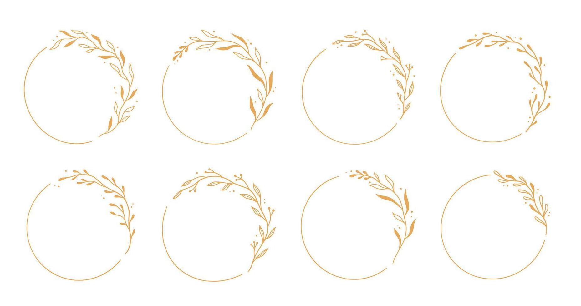 Gold circle frame, elegant wreath round border vector