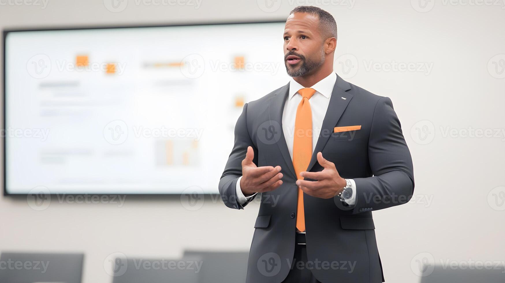 A trainer presenting a workshop to employees using a whiteboard, with a focus on professional development and learning. photo