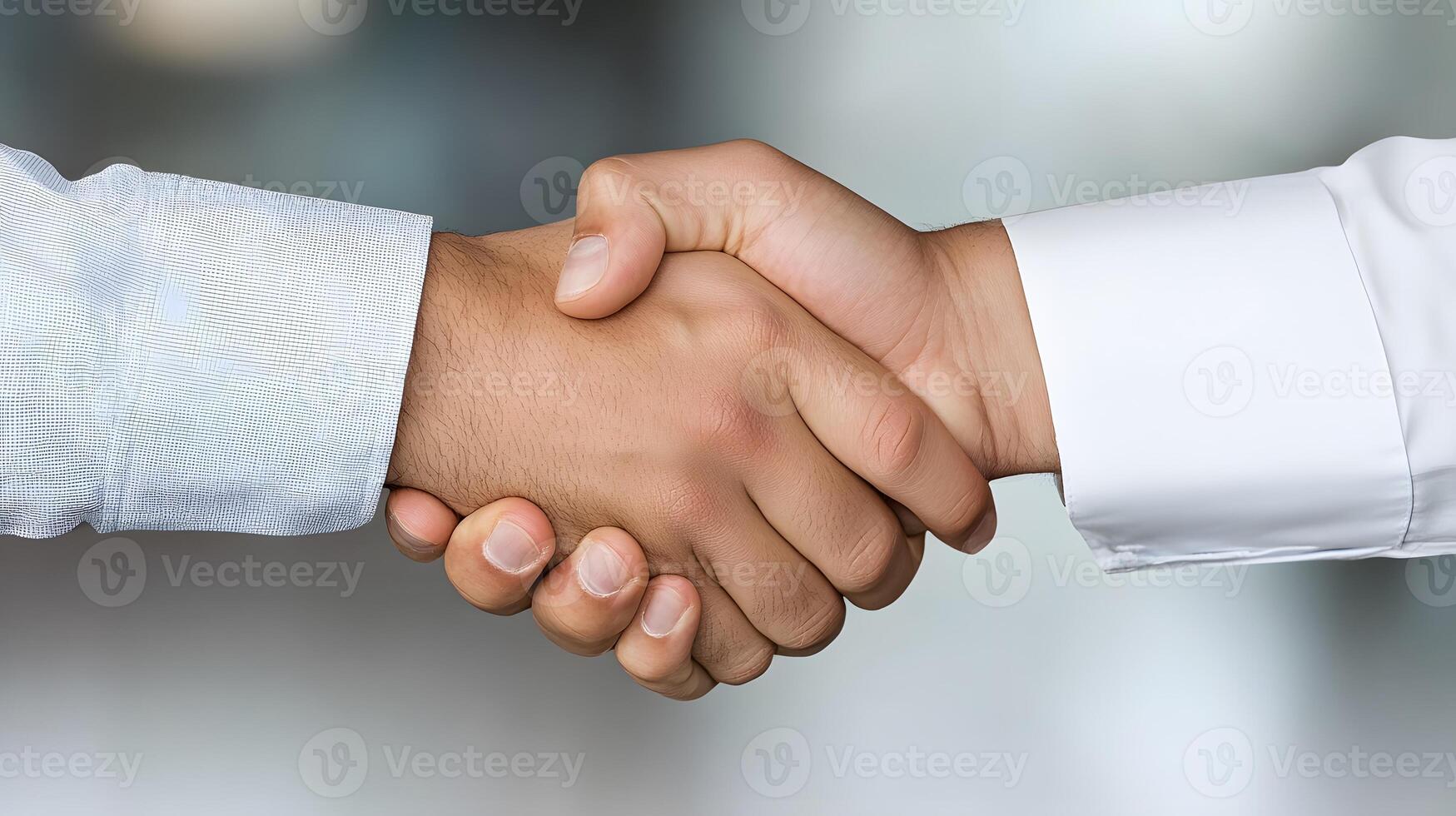 A confident employee shaking hands with a manager in a corporate setting, symbolizing career advancement and professional growth photo