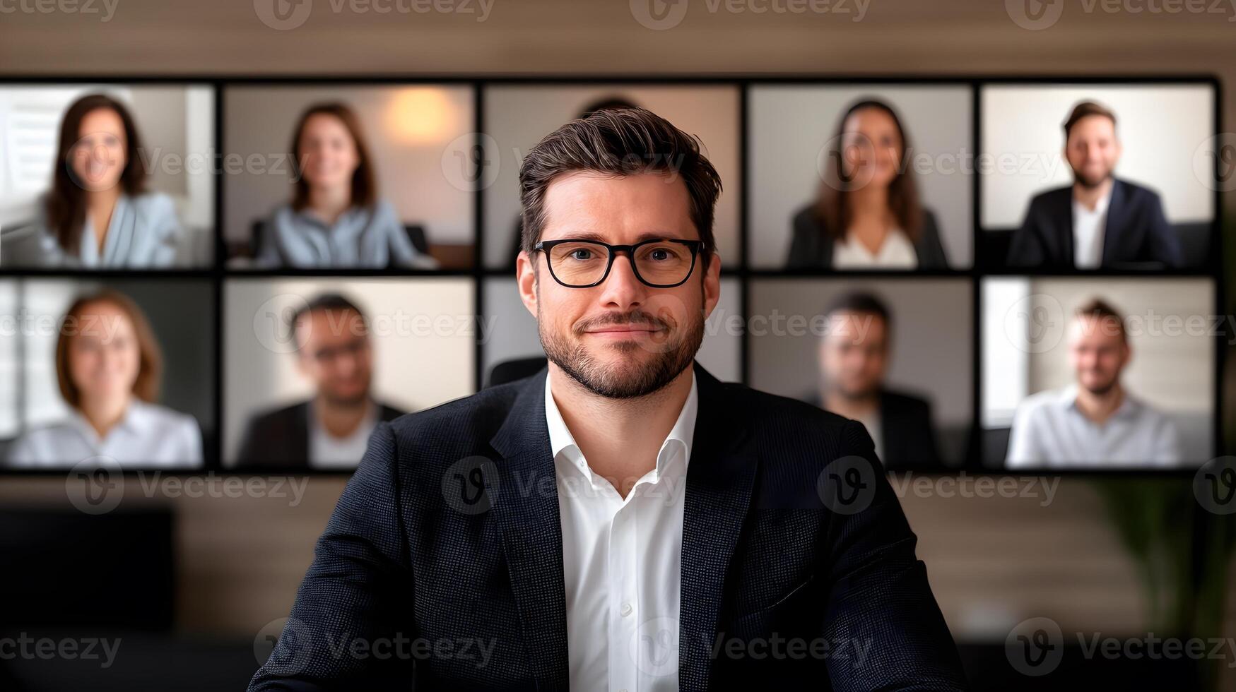 A new hire attending a virtual onboarding session, interacting with the team via call with a welcoming and collaborative atmosphere photo
