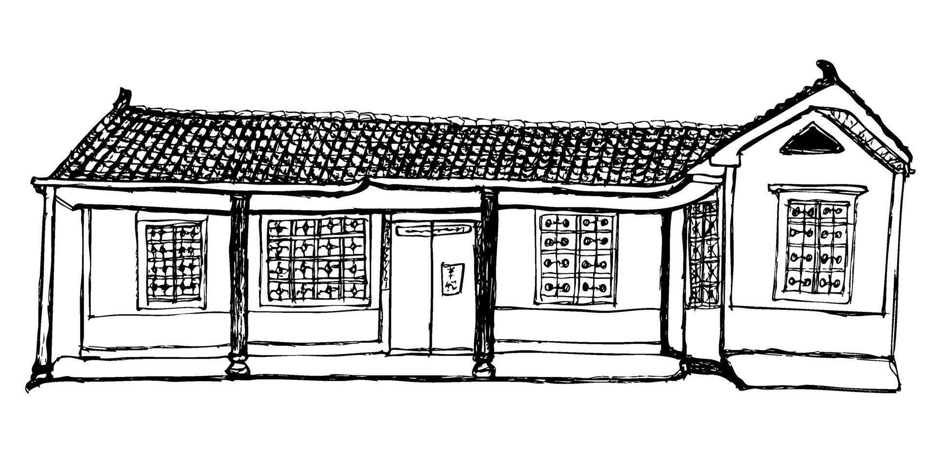 L shaped traditional Chinese residence vector