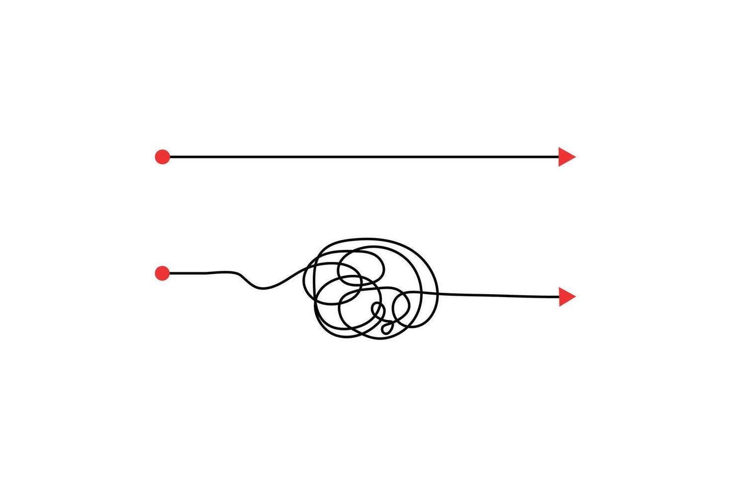 Simple graphic illustrating the concept of a clear path versus a complicated one. vector