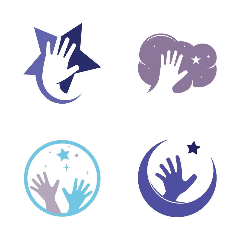 Set hand reach star logo design vector
