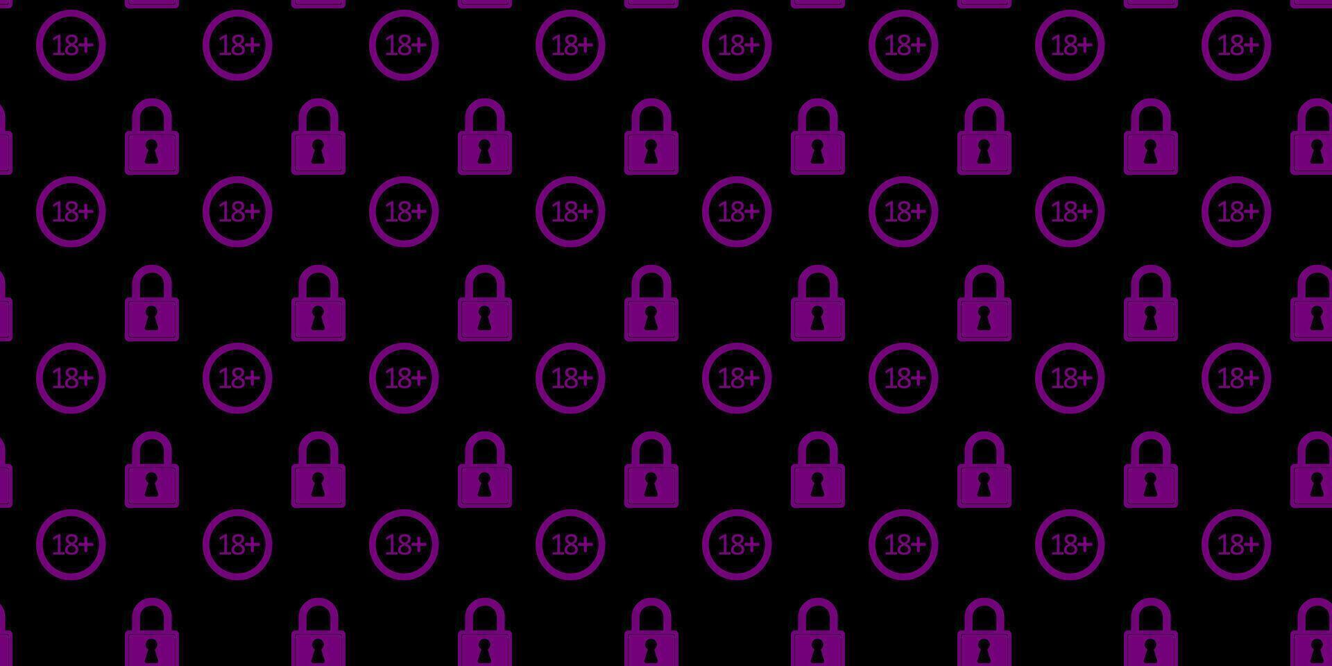 Design featuring locks and age restrictions in a patterned layout on a dark background vector
