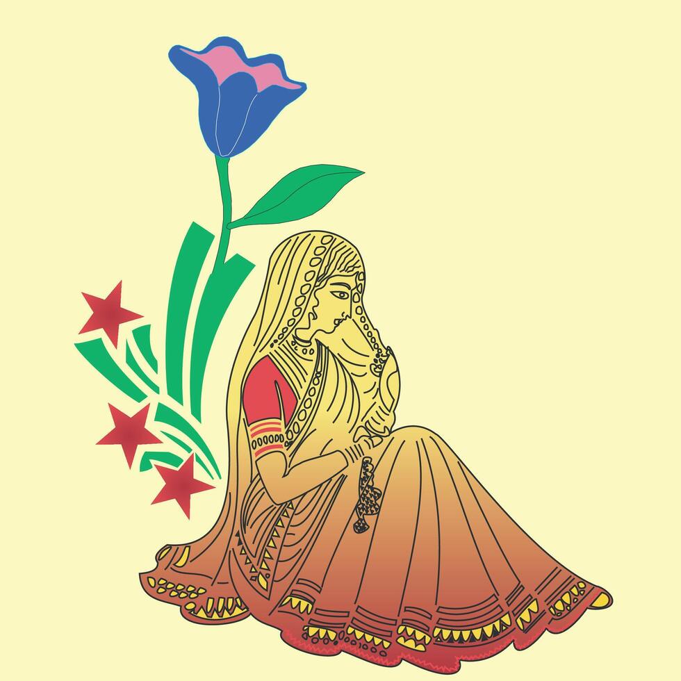 Girl with rose Creative abstract illustration colorful design vector