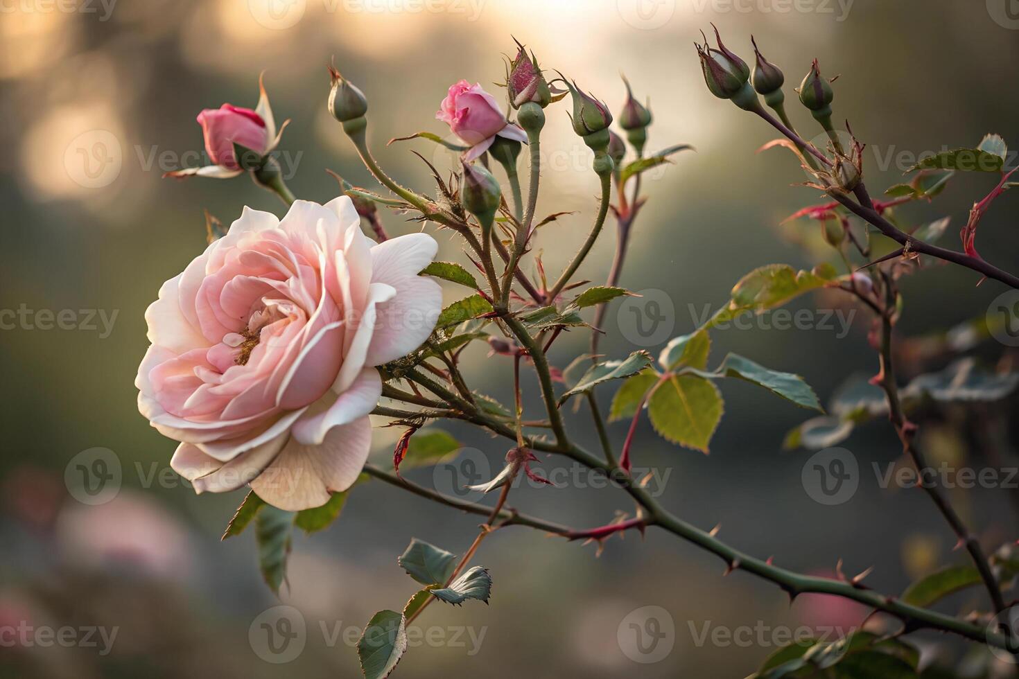 A garden on rose flowers blur background photo