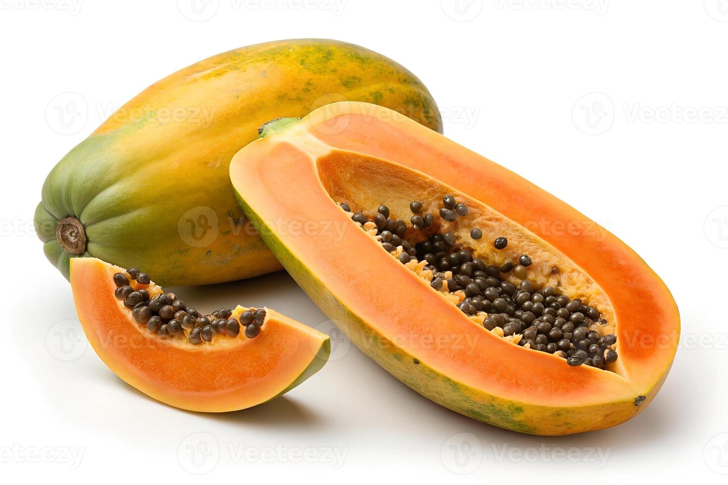 Papaya fruit isolated on white background. Clipping path included photo