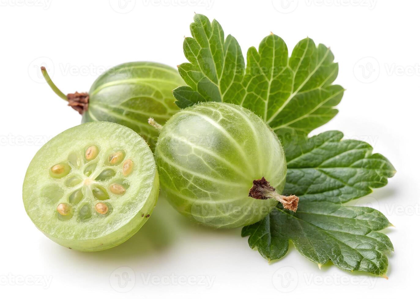 Fresh Green Gooseberries white background free photo