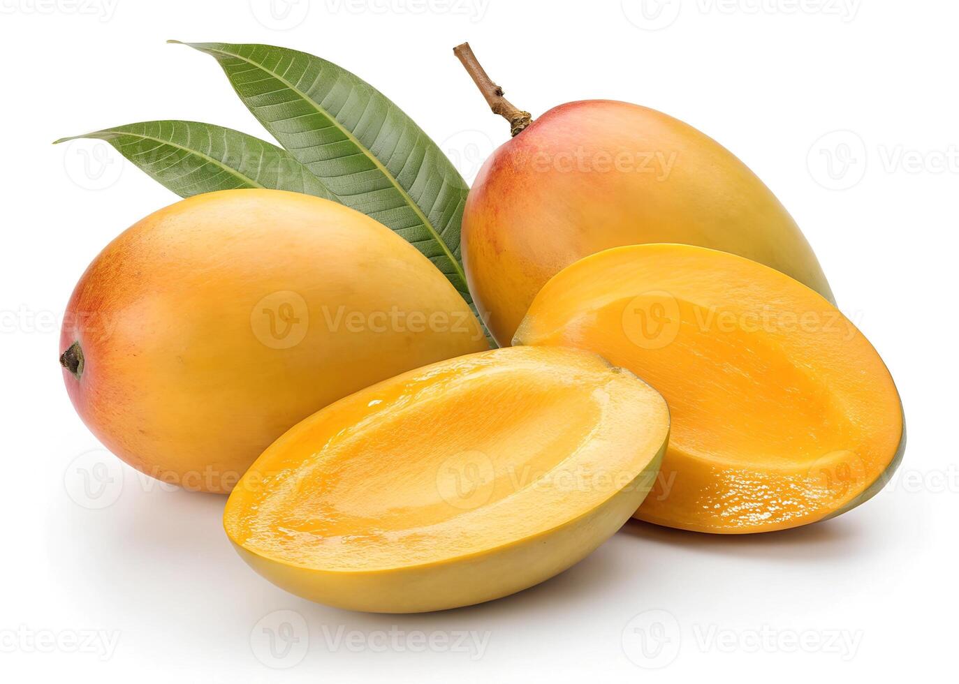 Mango fruit with leaves on white background pro photo