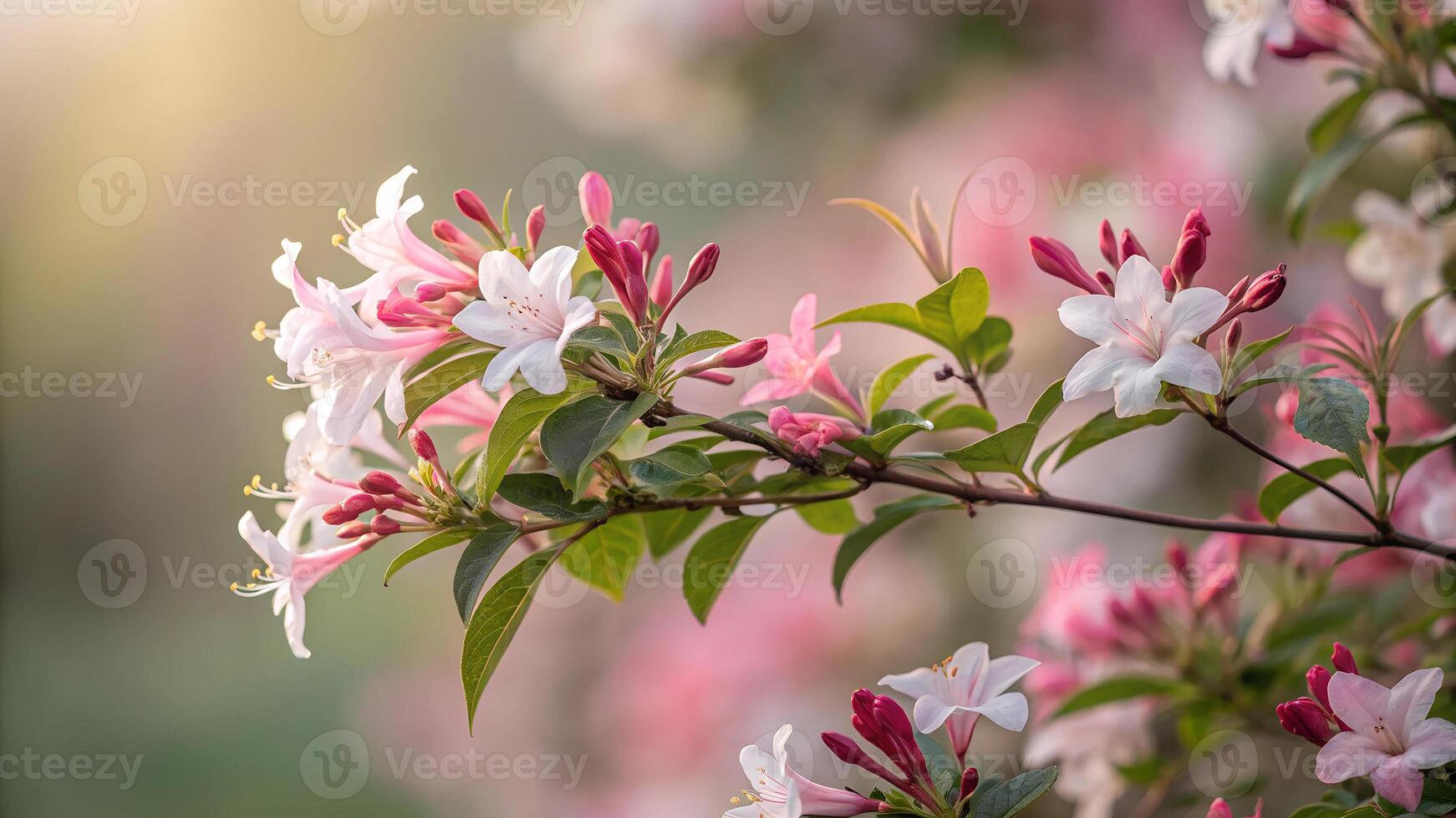 A beautiful flowers white pink and leaves blur background photo