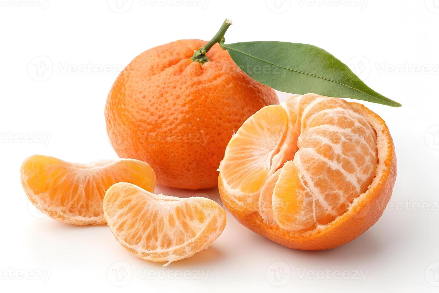 A whole and cut out oranges with leaves isolated on a white background photo